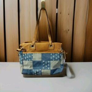 Bueno patchwork denim shoulder bag w/relic makeup‎ bag medium sized Purse